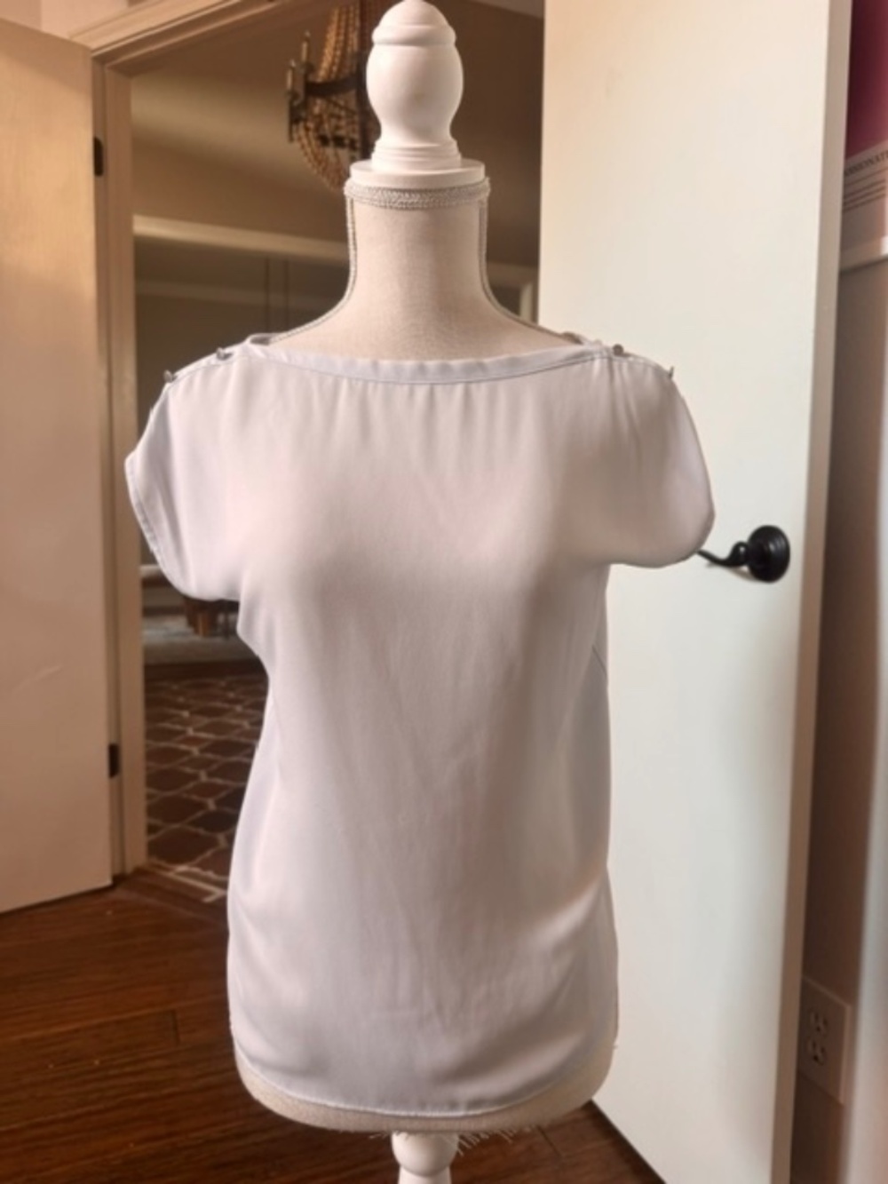 LOFT Light Blue Boatneck Cap Sleeve Blouse Top with Shoulder Button Details